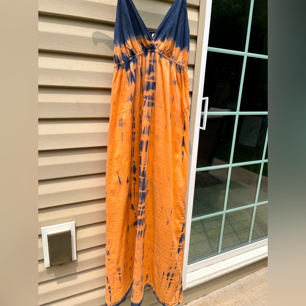 Orange & Blue Tie-dye Maxi Dress